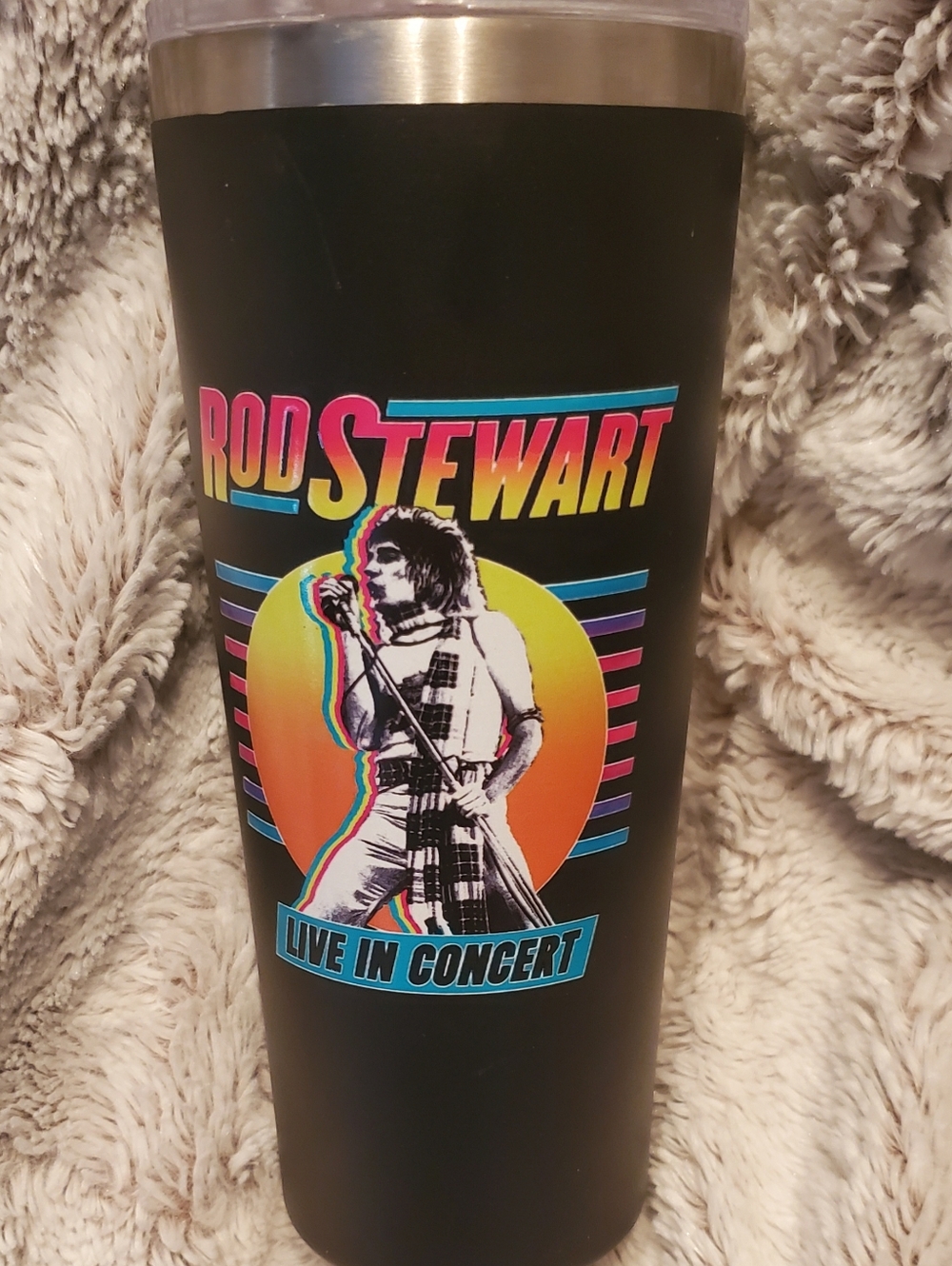 Rod Stewart 20oz Black Stainless Steel Tumbler Mug Retro Design Live In Concert